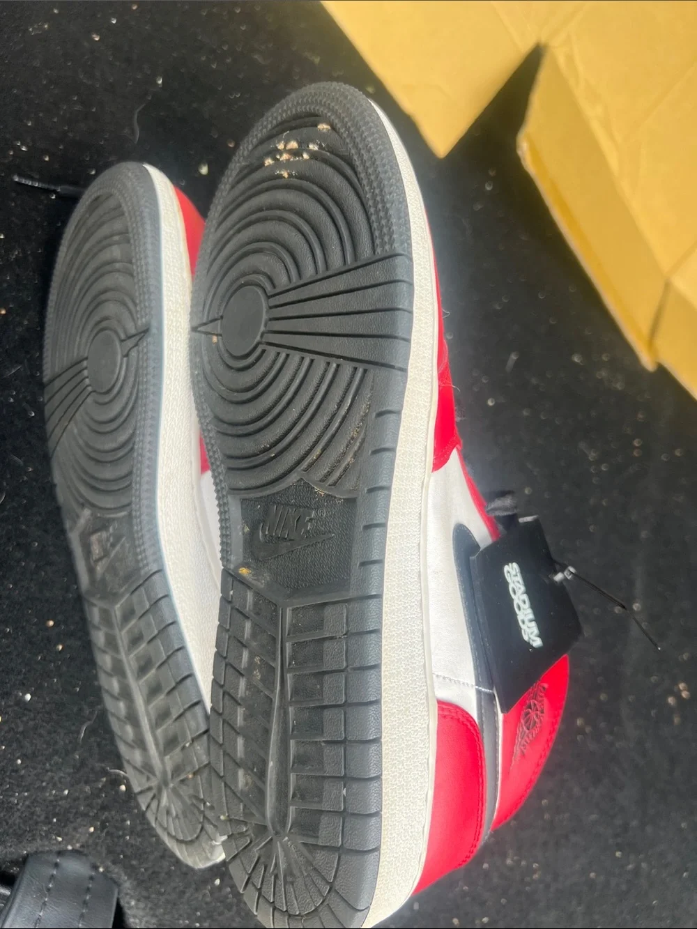 Nike Kids Red Black White Mid-Top Sneakers with Black Swoosh